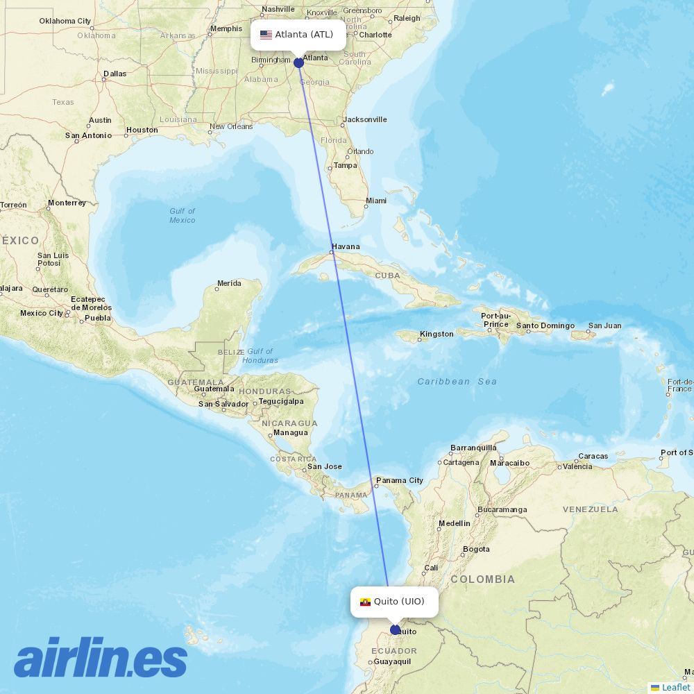 Delta Air Lines from Mariscal Sucre International destination map