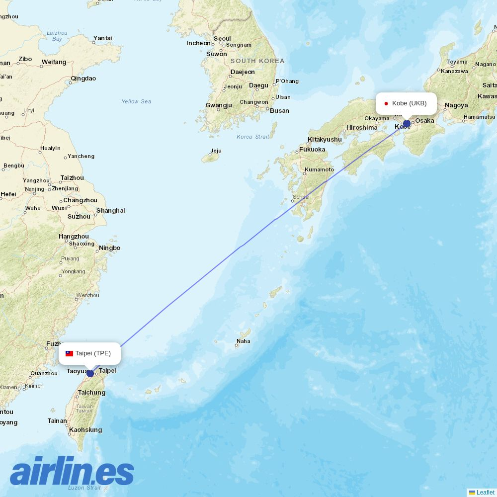 EVA Air from Kobe destination map