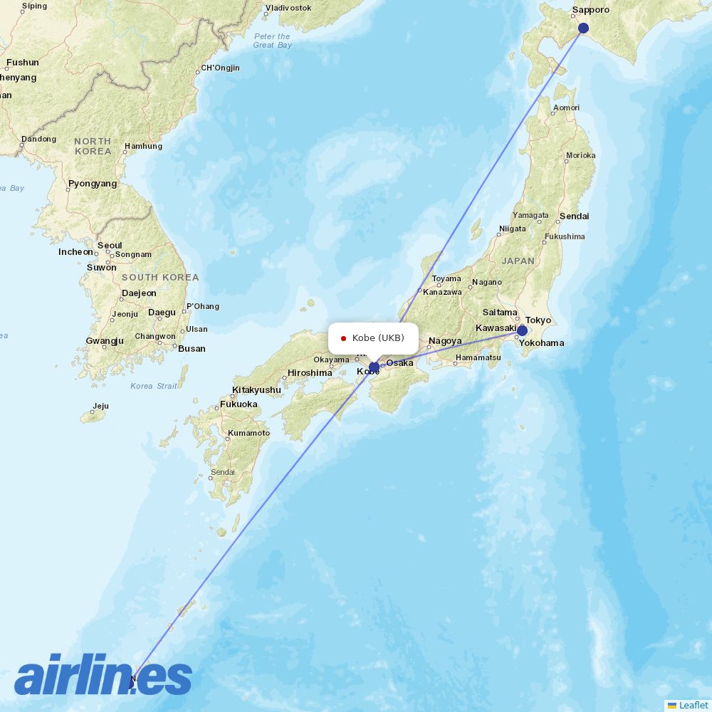 ANA from Kobe destination map