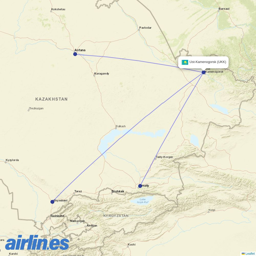 SCAT Airlines at UKK route map