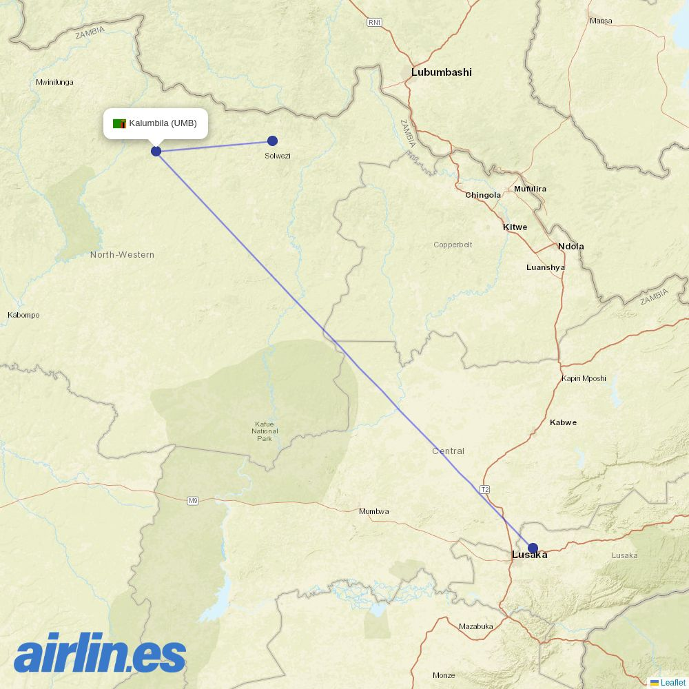 Proflight Zambia at UMB route map