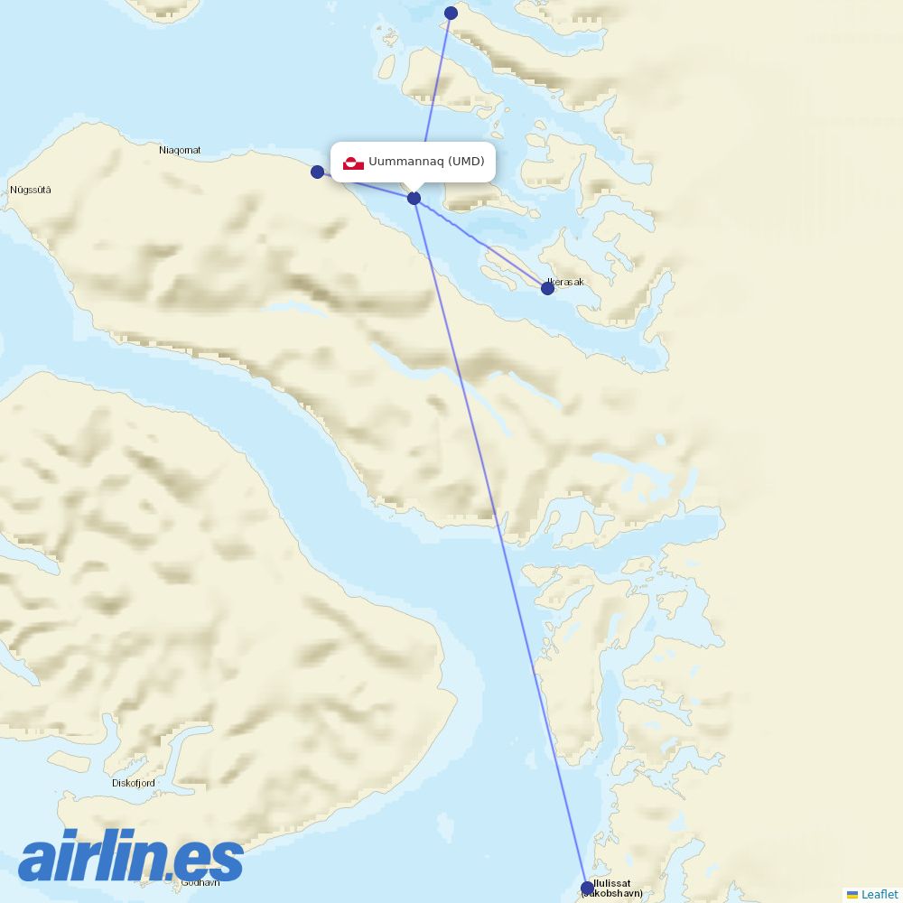 Air Greenland from Uummannaq destination map