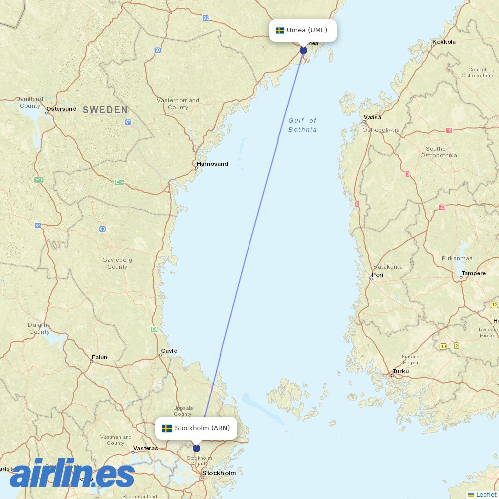 Scandinavian Airlines from Umeå Airport destination map