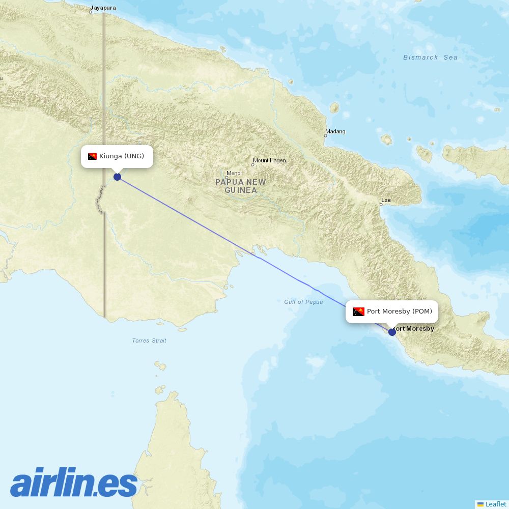 Air Niugini from Kiunga Airport destination map