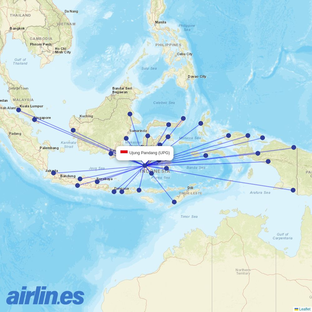 Wings Air from Ujung Pandang destination map