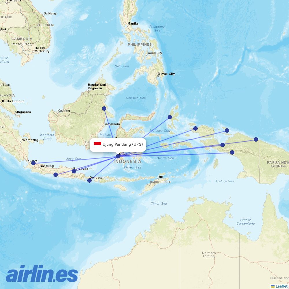Sriwijaya Air from Ujung Pandang destination map
