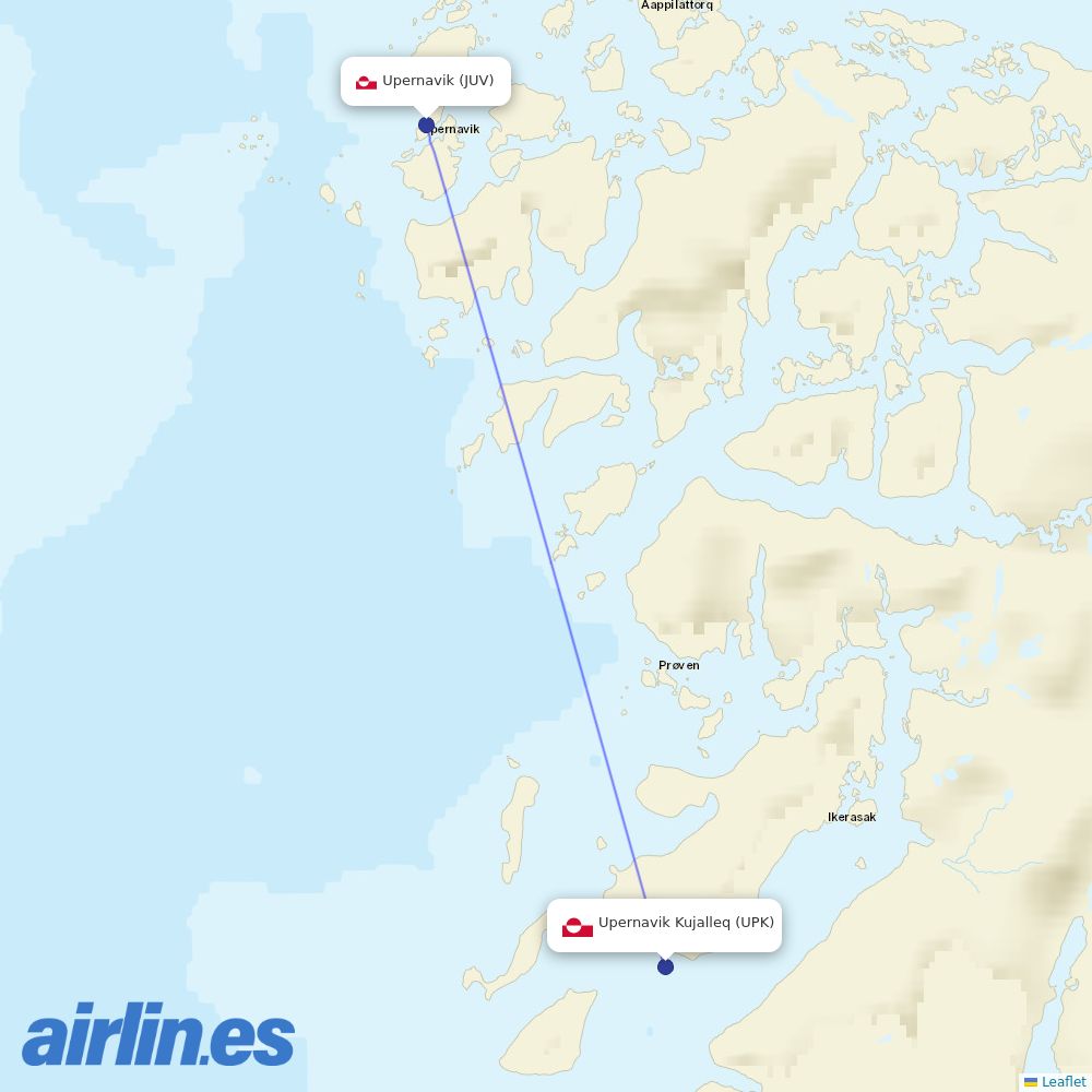 Air Greenland from Upernavik Kujalleq Heliport destination map