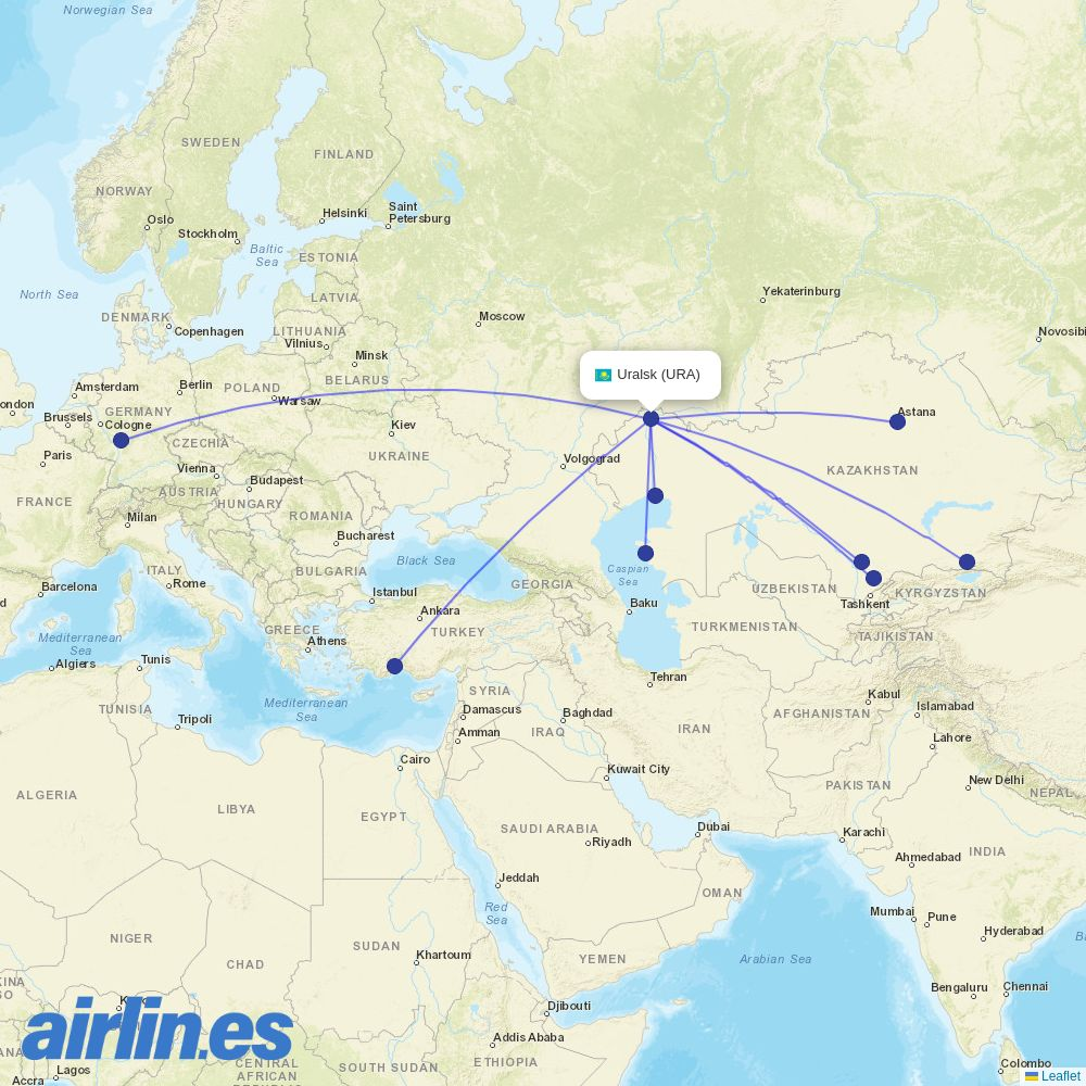 FlyArystan at URA route map