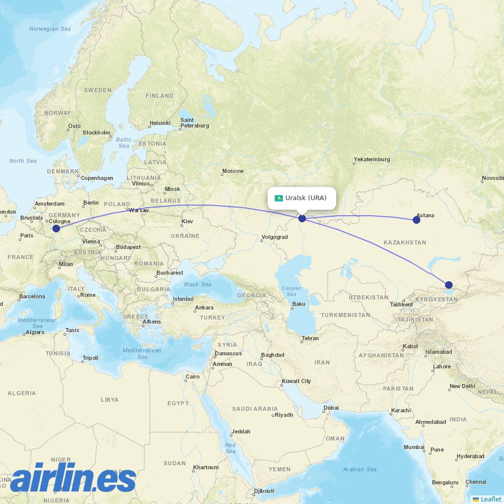 Air Astana at URA route map
