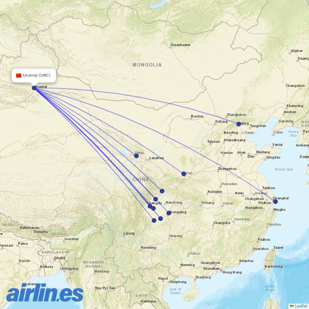 Sichuan Airlines at URC route map