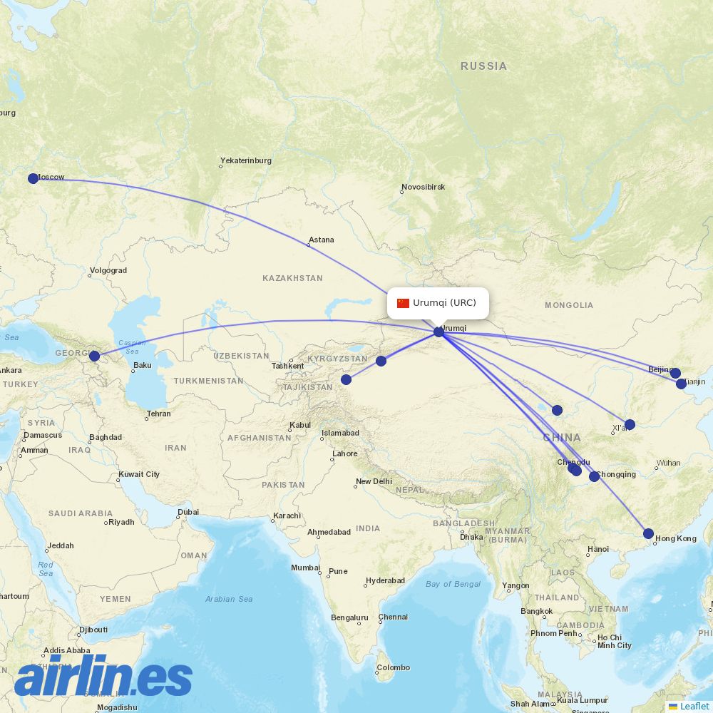 Air China from Ürümqi Diwopu International Airport destination map