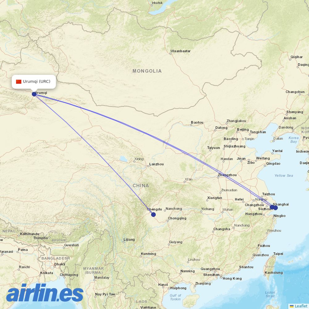 Shanghai Airlines at URC route map