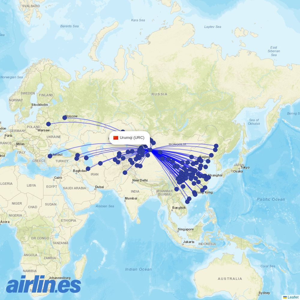 Gestair from Ürümqi Diwopu International Airport destination map