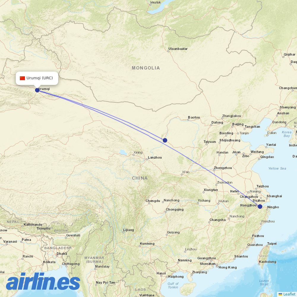 Loong Air from Ürümqi Diwopu International Airport destination map