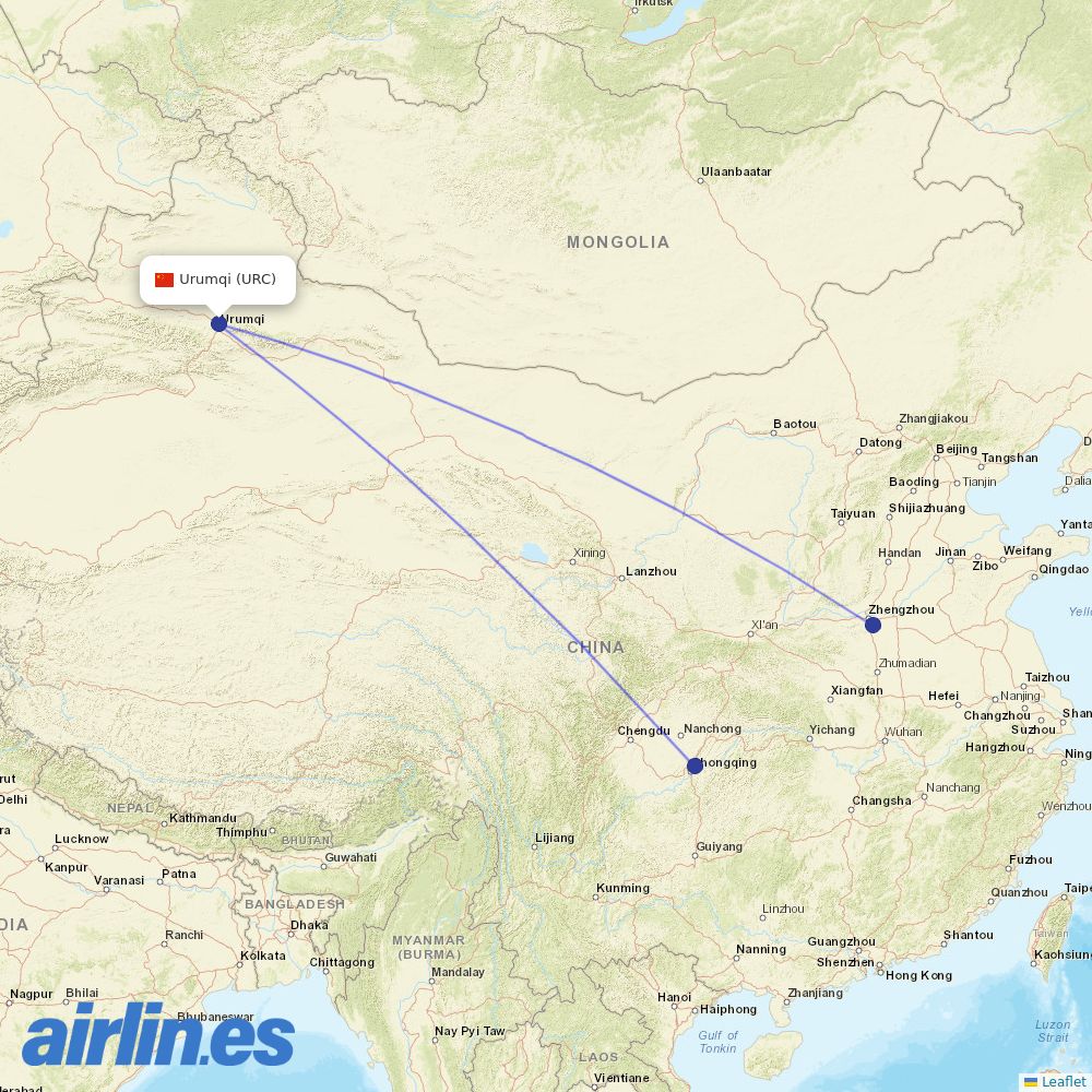 West Air (China) from Ürümqi Diwopu International Airport destination map