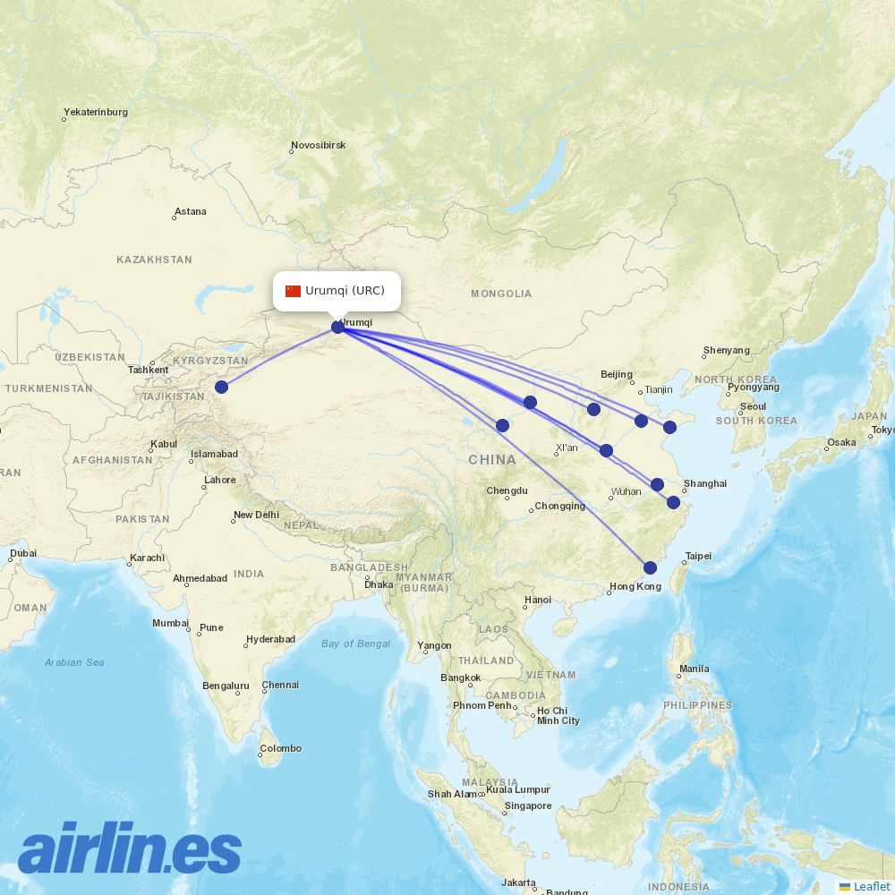 Shandong Airlines at URC route map