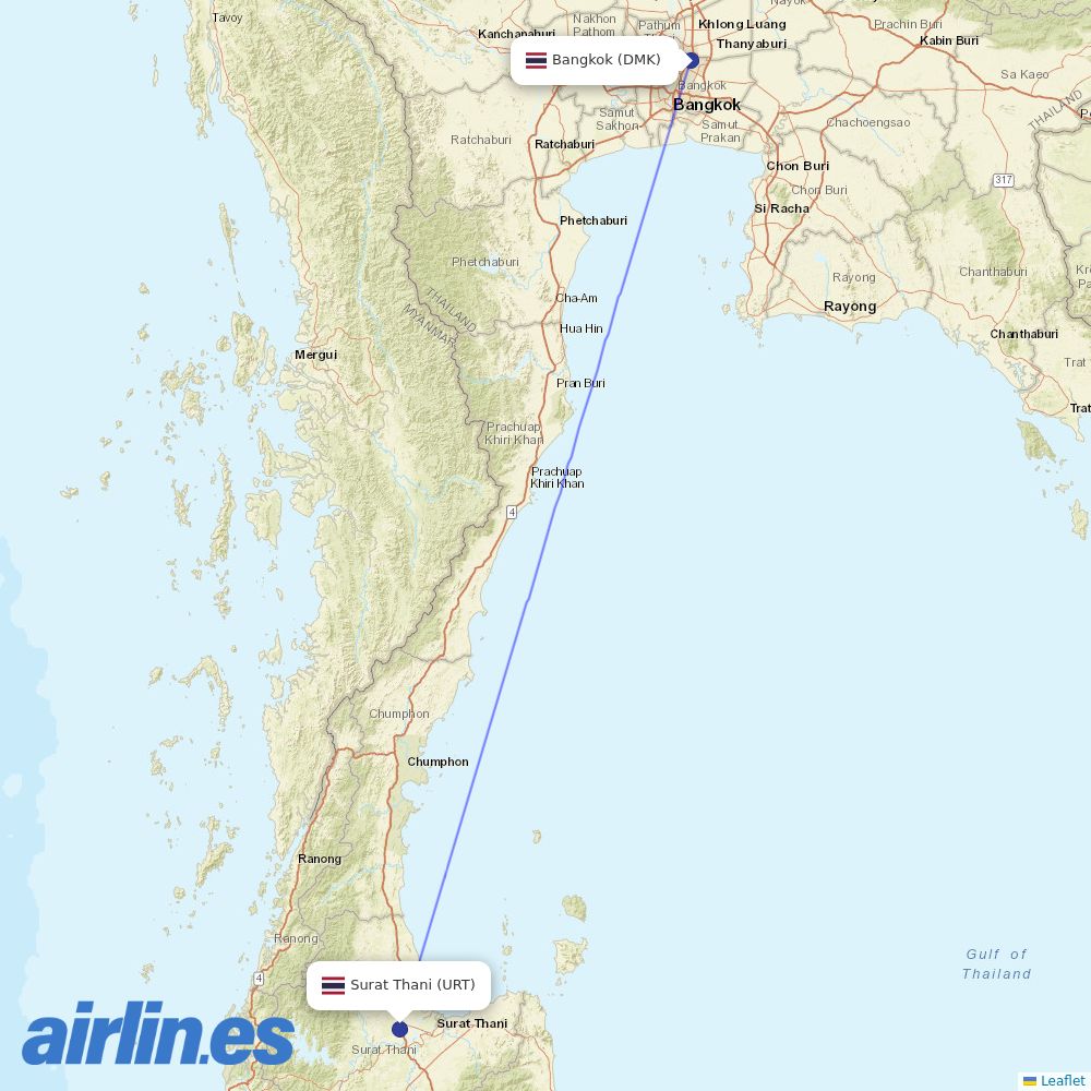 Thai Lion Air at URT route map