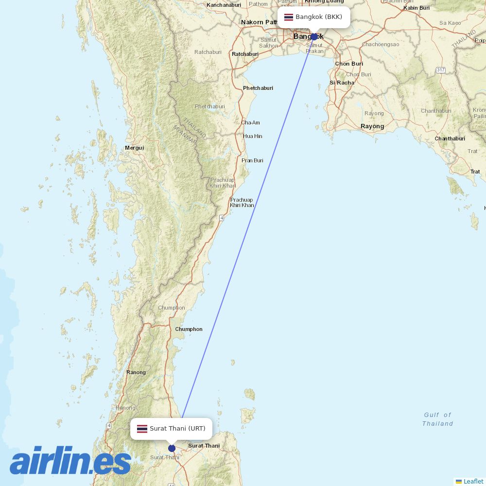 Thai Vietjet Air from Surat Thani destination map