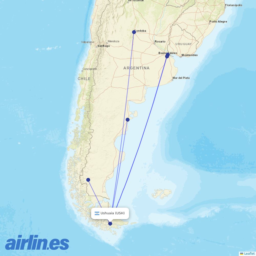 Aerolineas Argentinas at USH route map