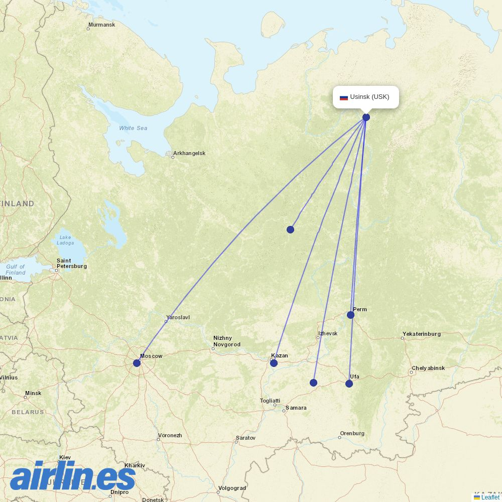 IrAero from Usinsk destination map