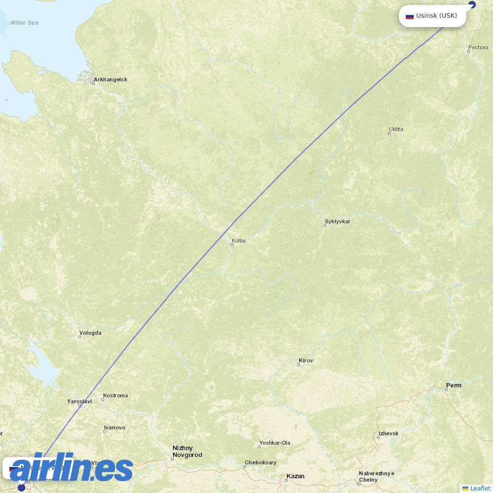 UTair from Usinsk destination map