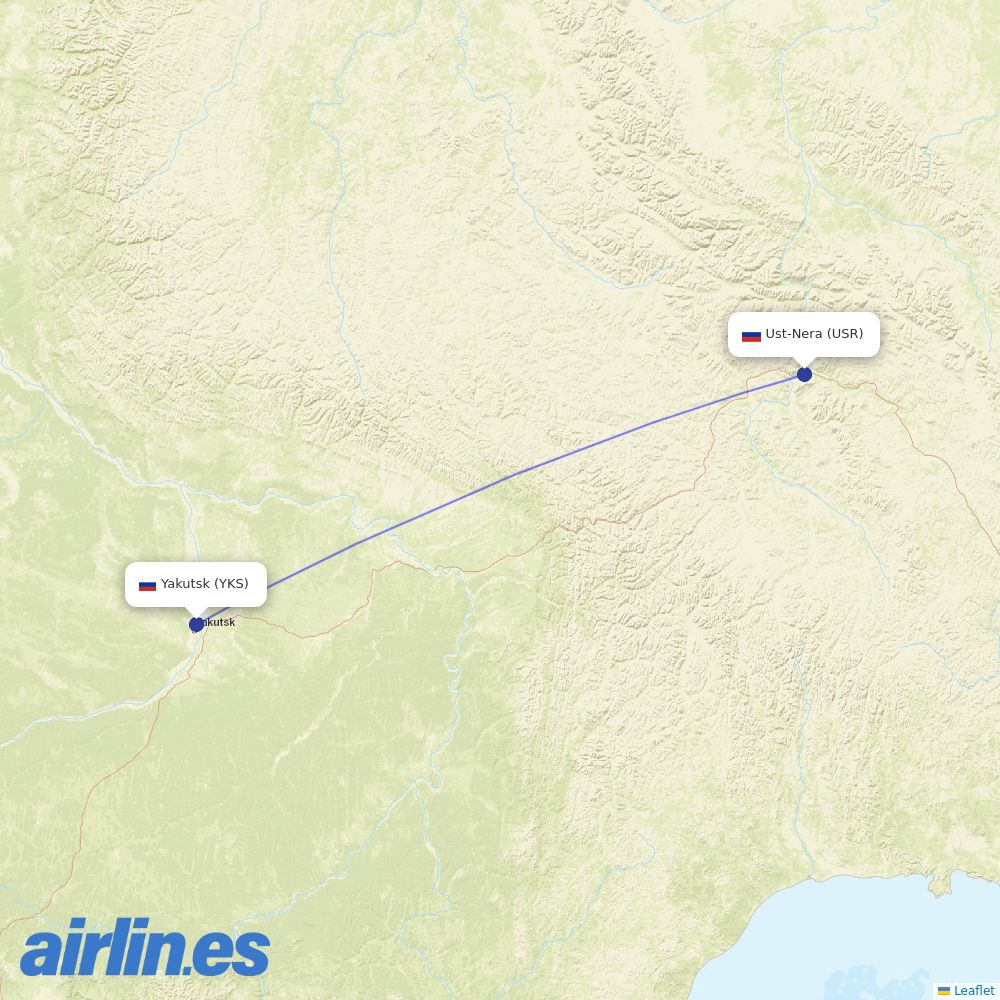 Yakutia Airlines from Ust-Nera Airport destination map