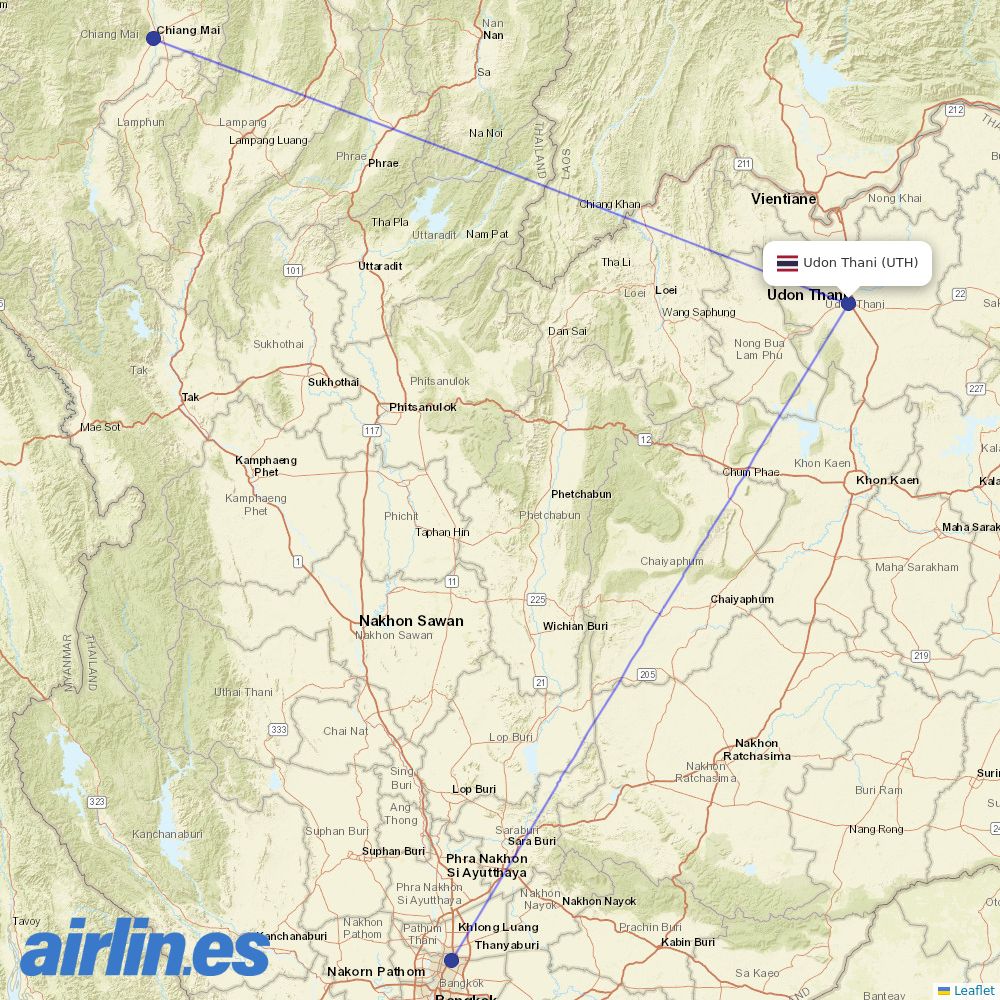 Nok Air from Udon Thani destination map