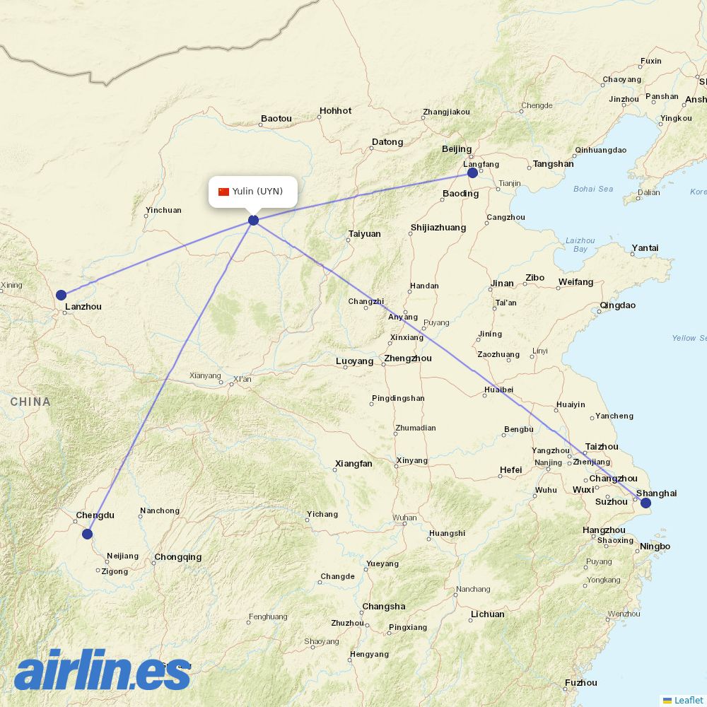 China United Airlines at UYN route map