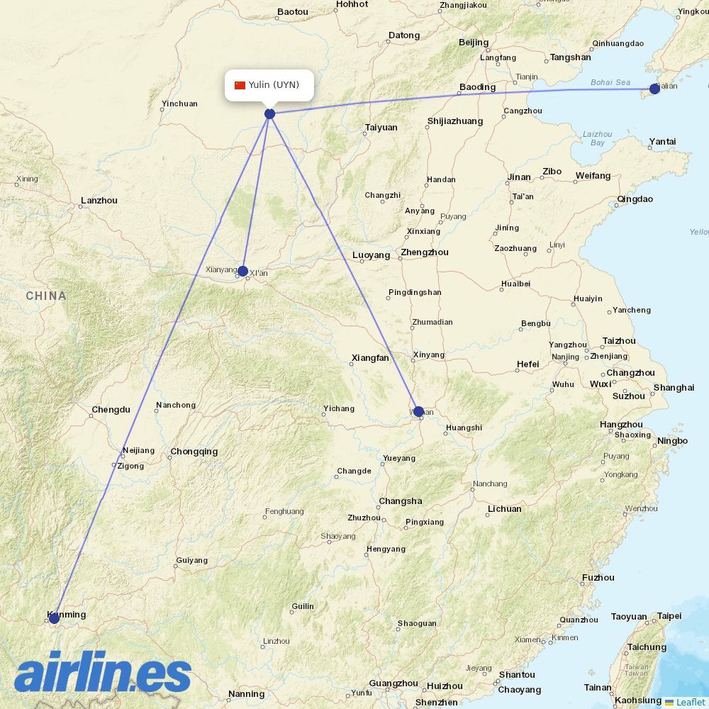 China Eastern Airlines from Yulin destination map