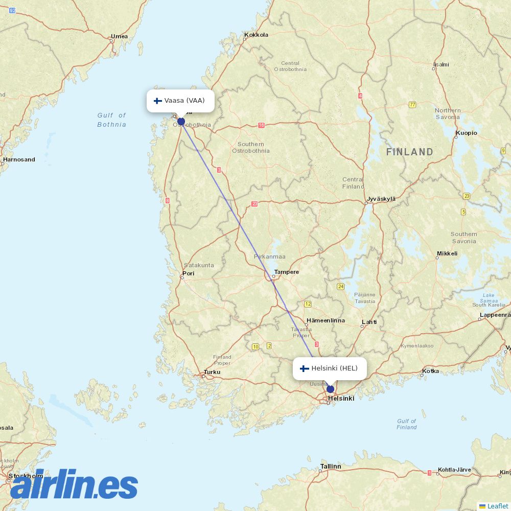 Finnair at VAA route map
