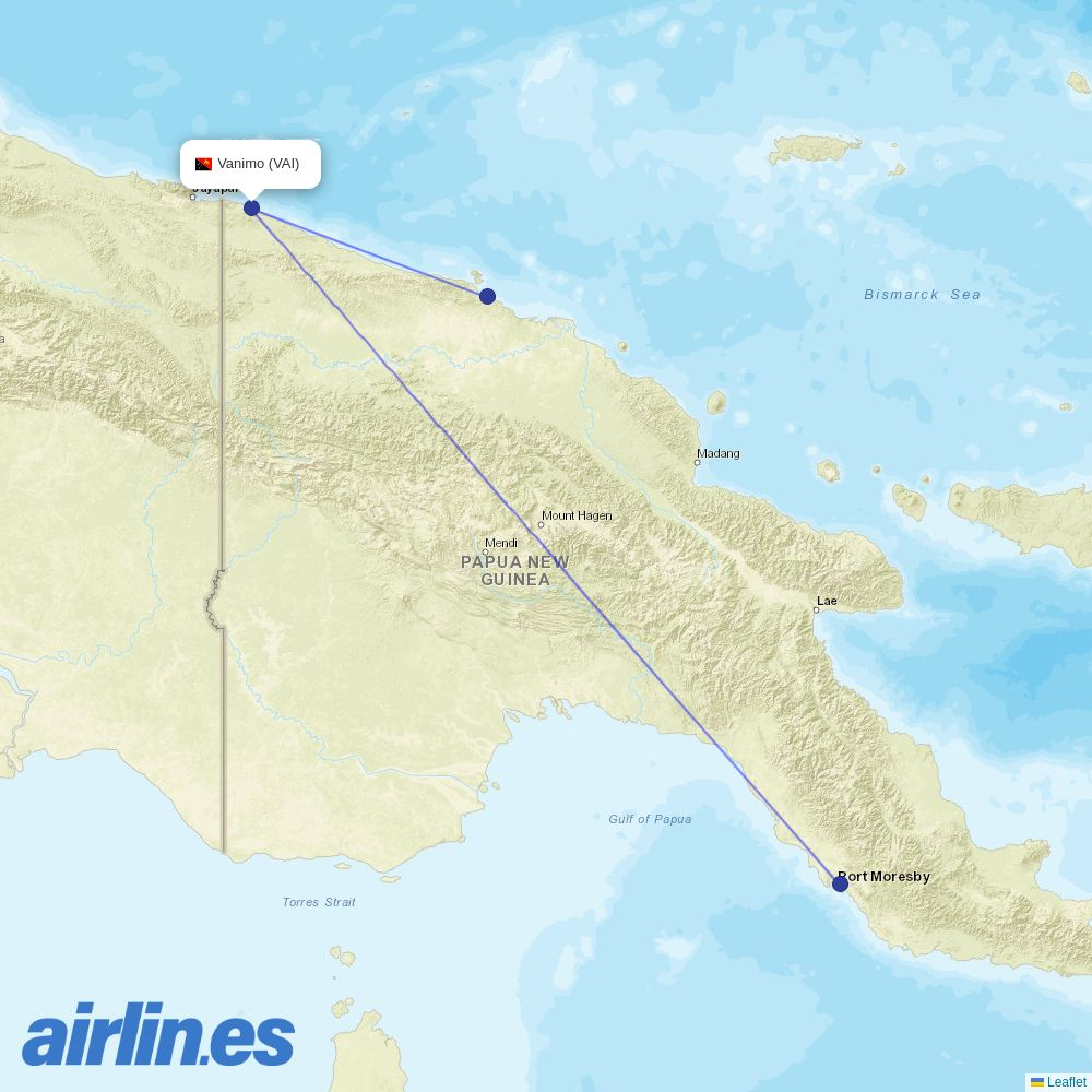 Air Niugini at VAI route map