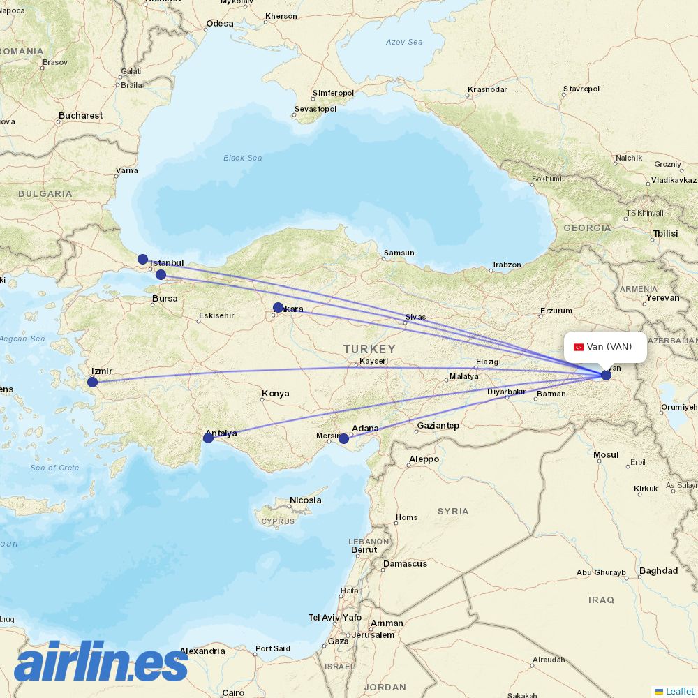 SunExpress from Van destination map