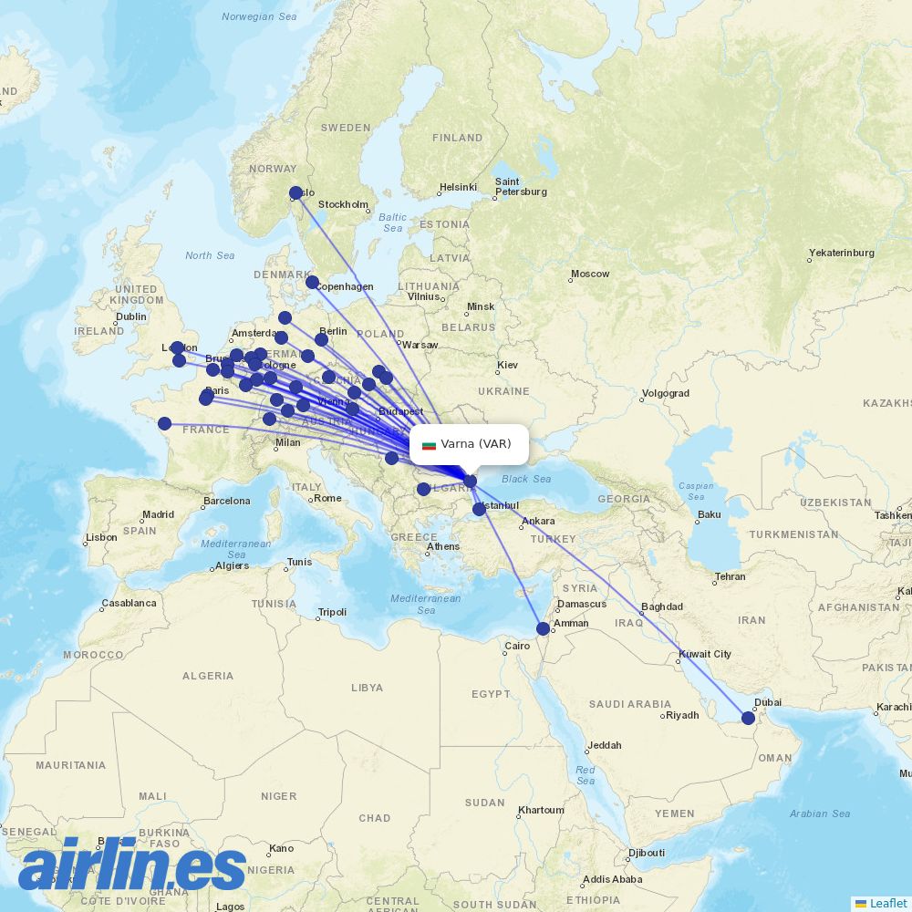 Eurowings from Varna destination map