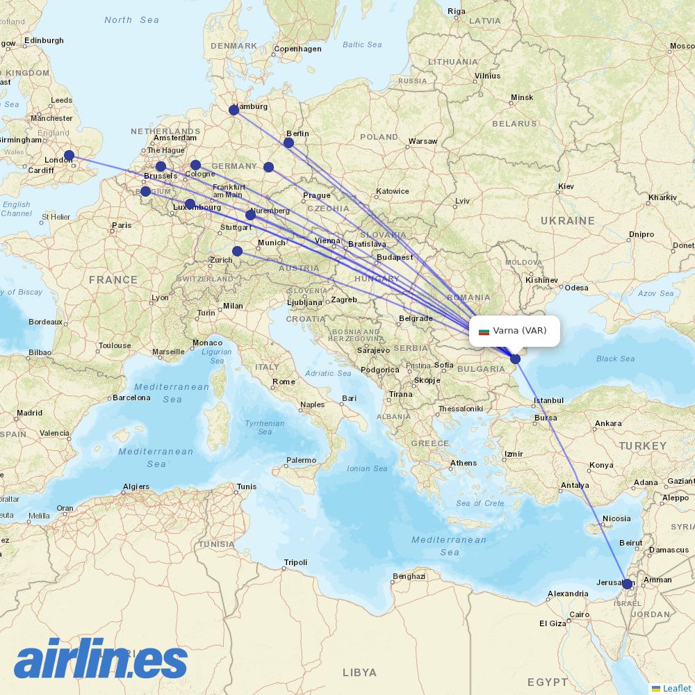 Wizz Air from Varna destination map
