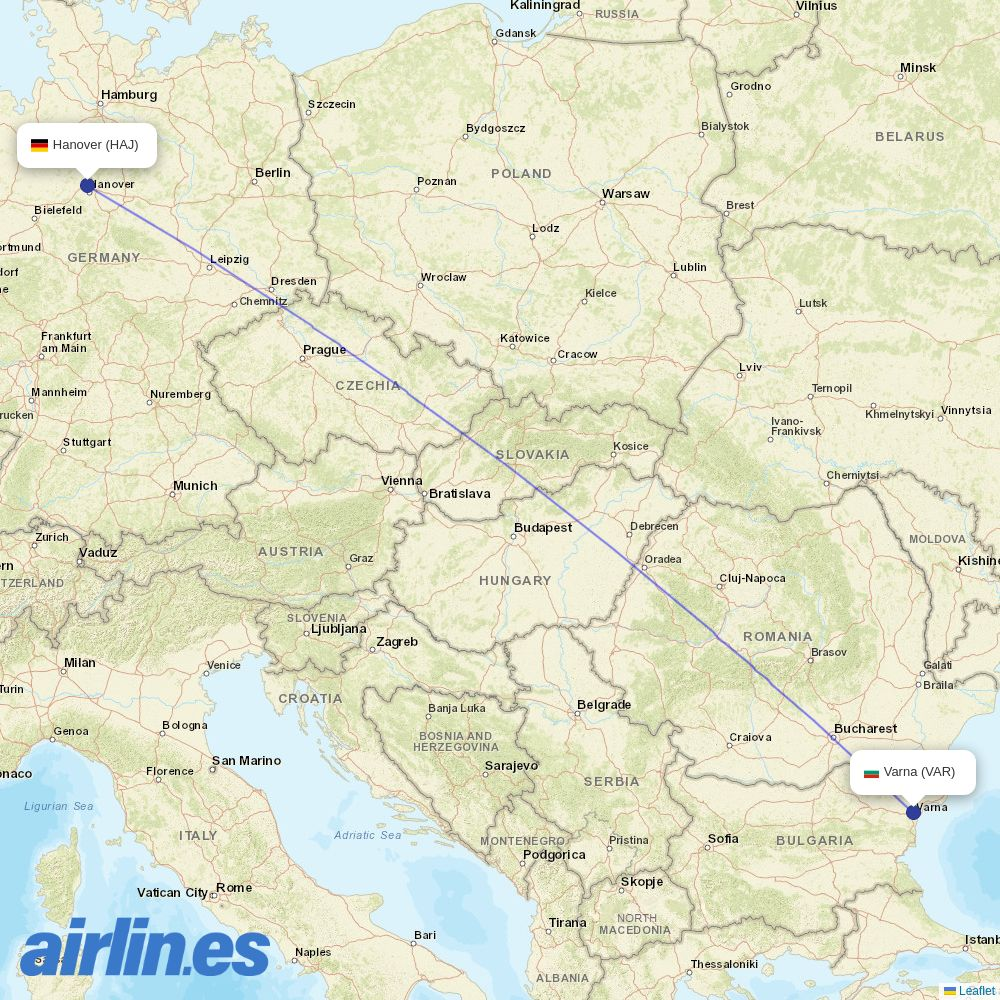 TUI fly Deutschland from Varna destination map