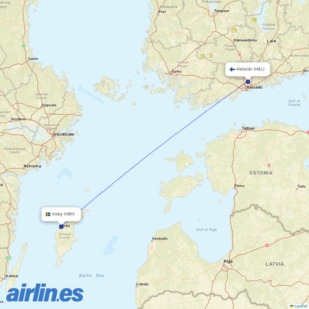 Finnair from Visby destination map