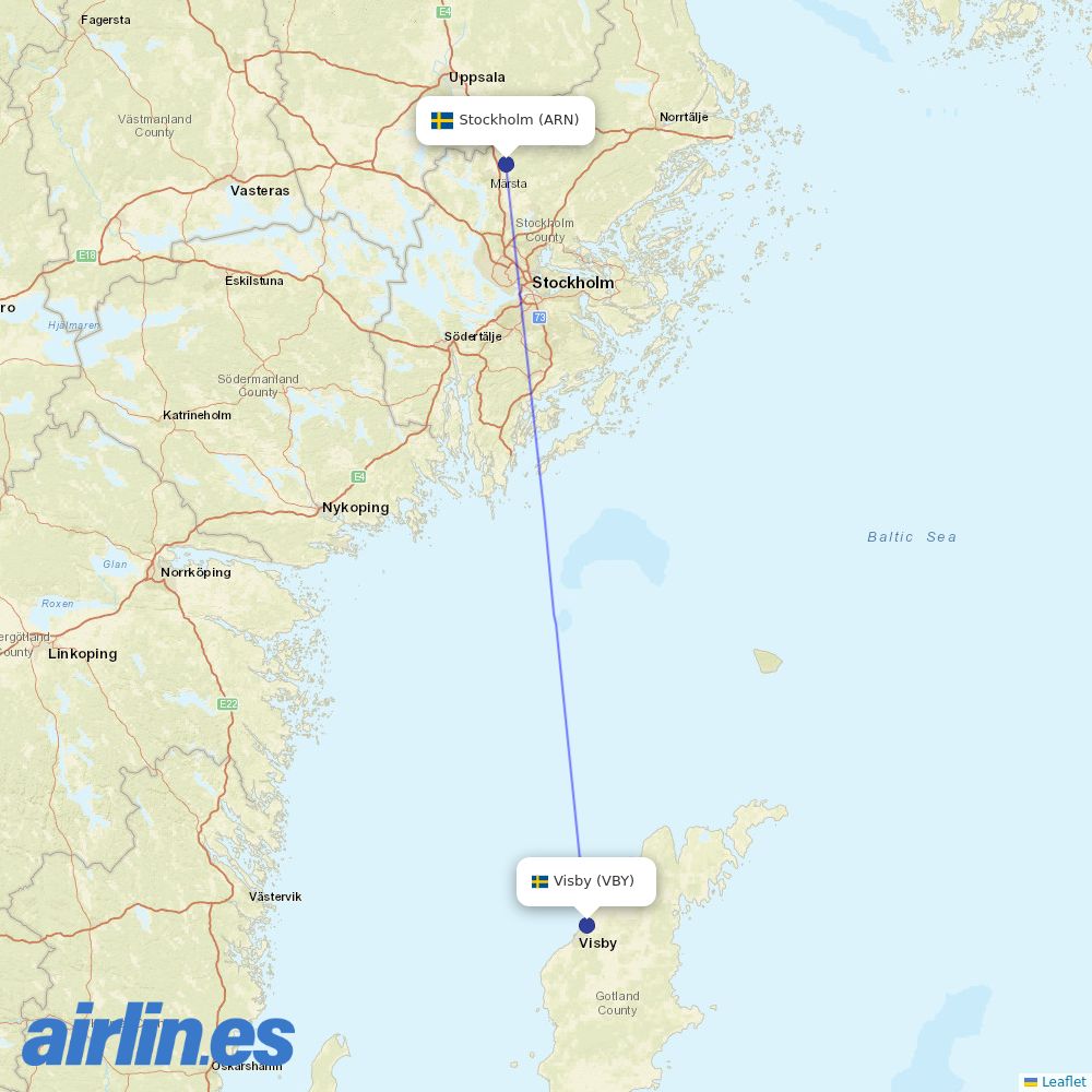 Norwegian Air Sweden from Visby destination map