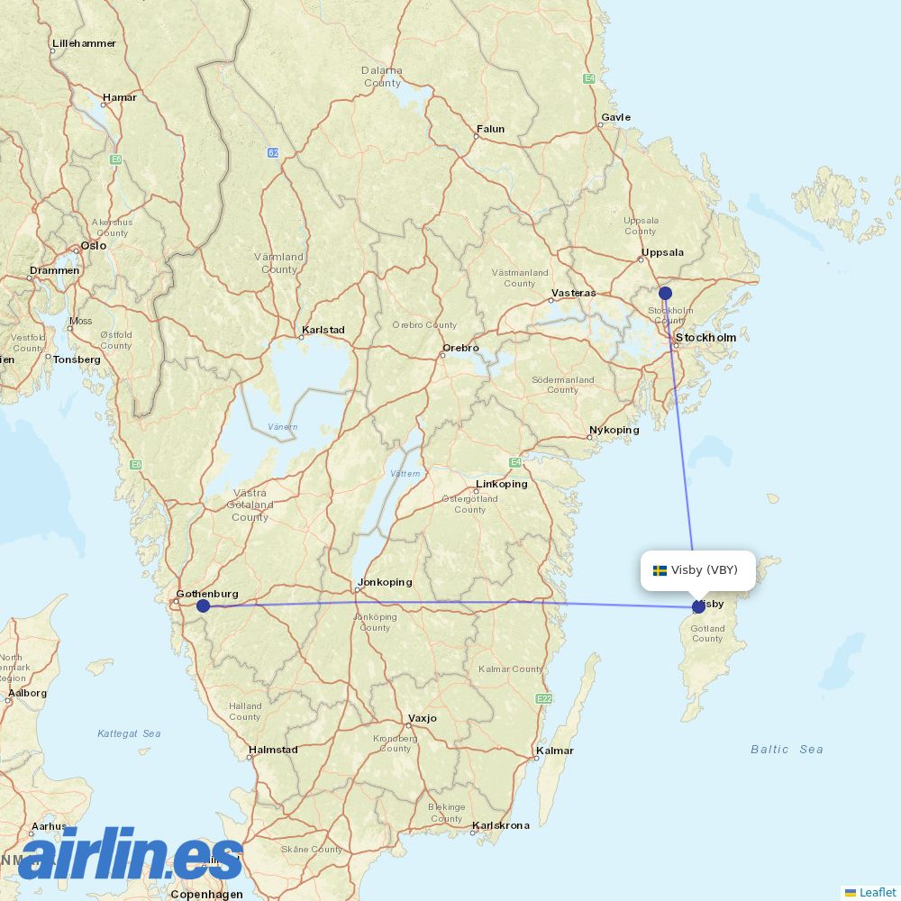 Scandinavian Airlines from Visby destination map