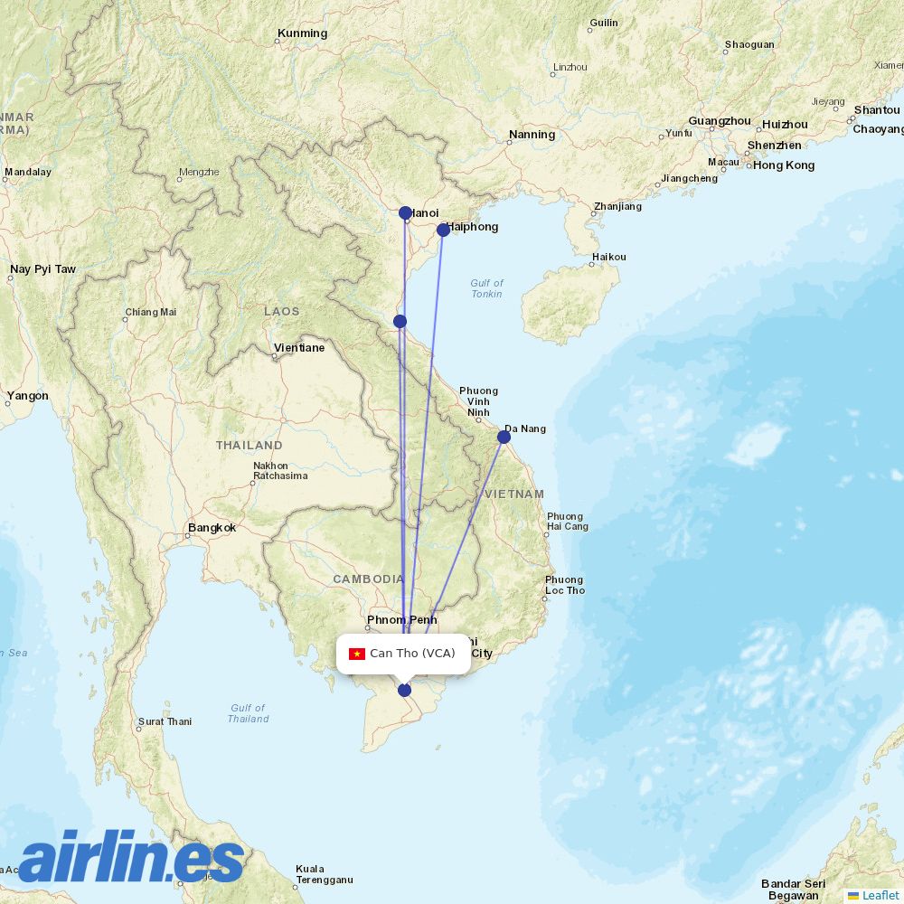 VietJet Air from TrÃ  NÃ³c Airport destination map