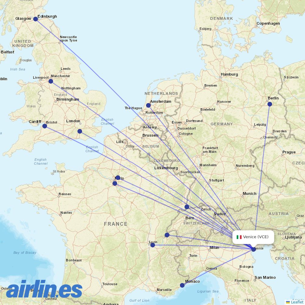 easyJet from Venice Marco Polo Airport destination map