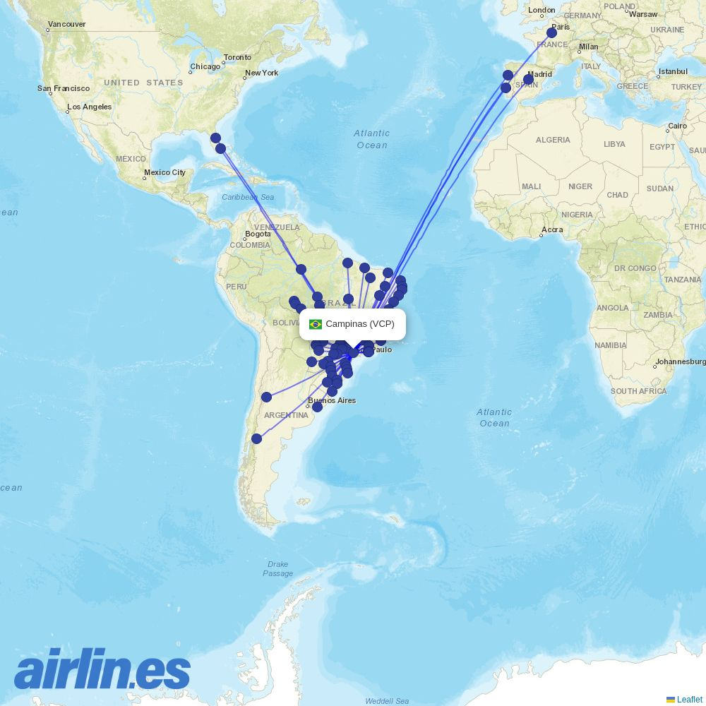 LATAM Airlines from Viracopos International Airport destination map