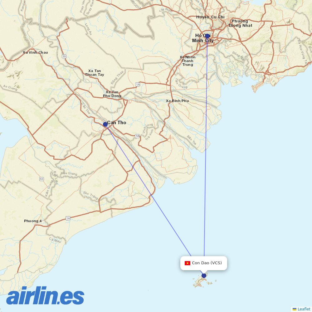 Vietnam Airlines at VCS route map