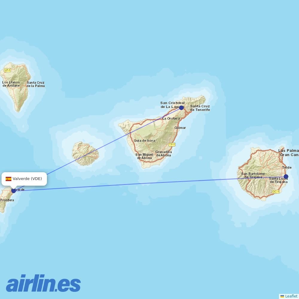 Binter Canarias from Valverde destination map