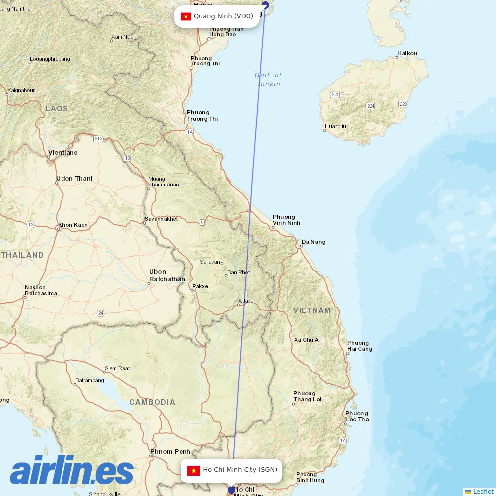 Vietnam Airlines from Van Don International Airport destination map