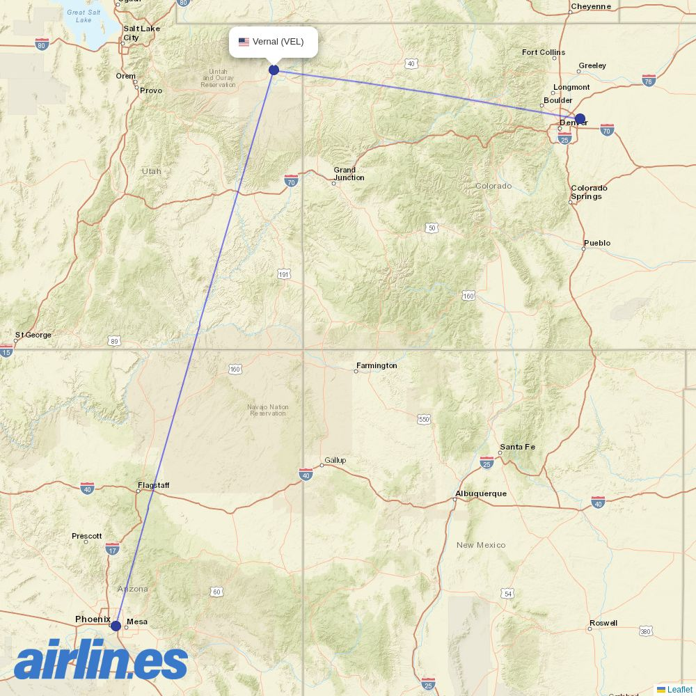 Contour Aviation from Vernal Regional Airport destination map