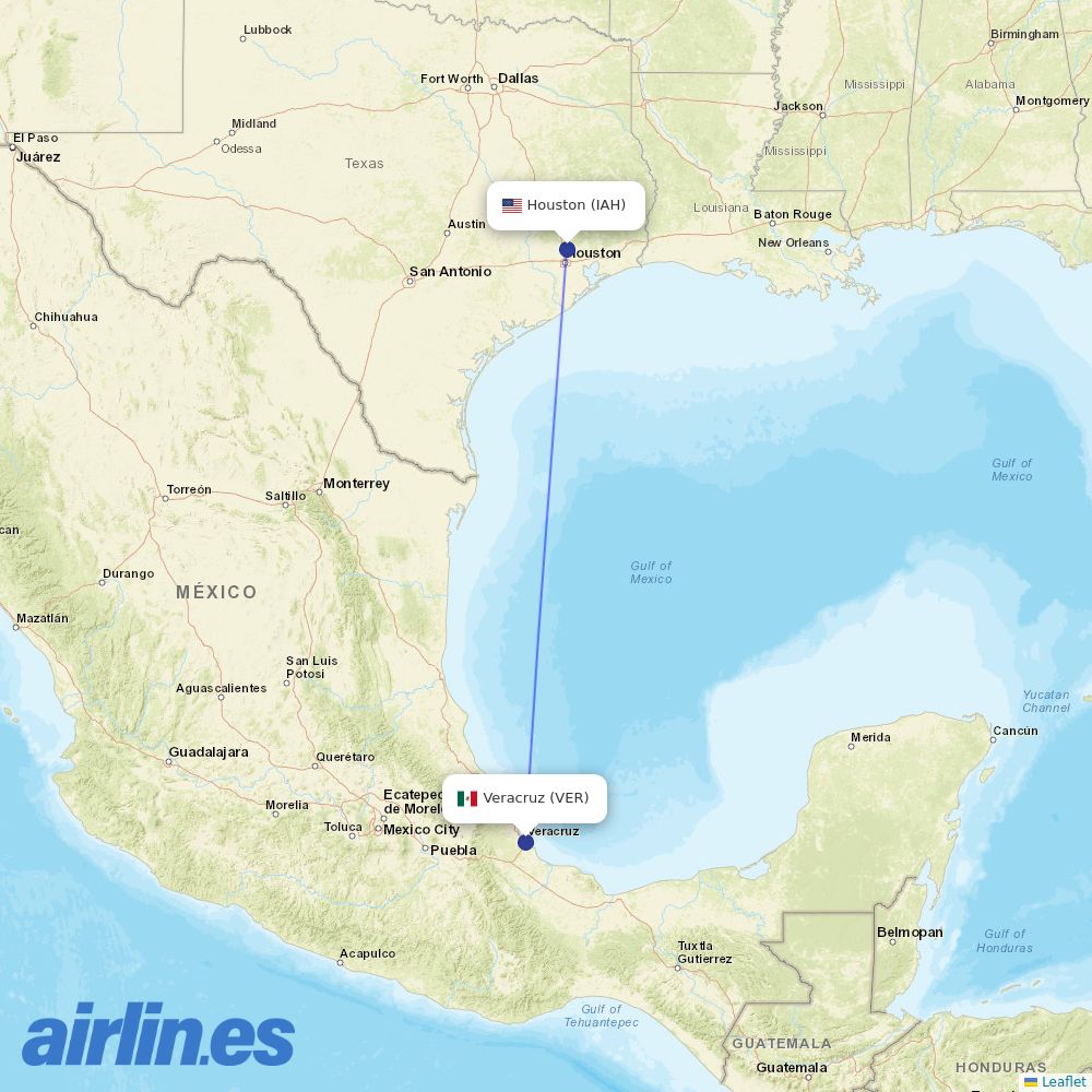 United Airlines from Veracruz destination map