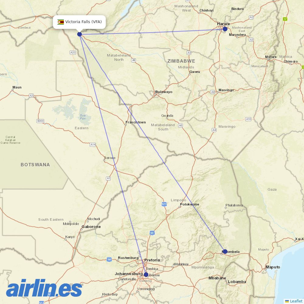Fastjet at VFA route map