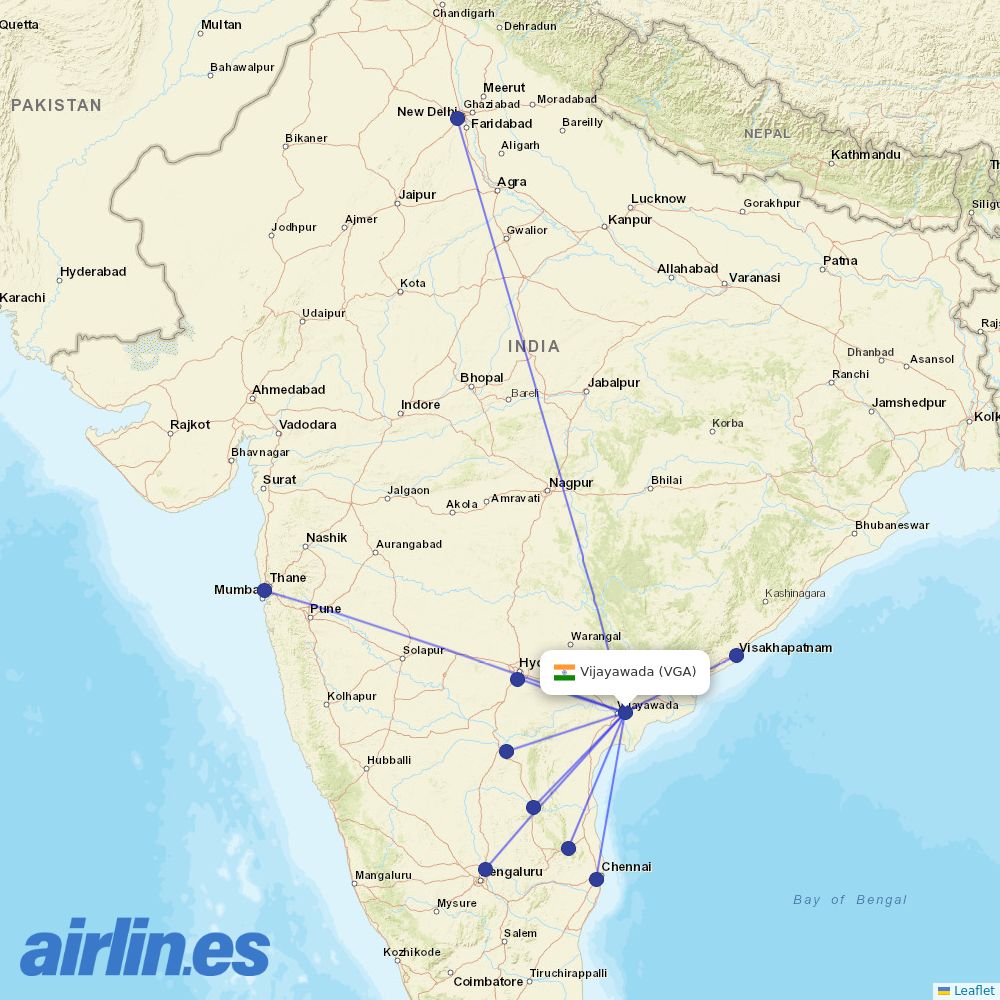 IndiGo from Vijayawada destination map