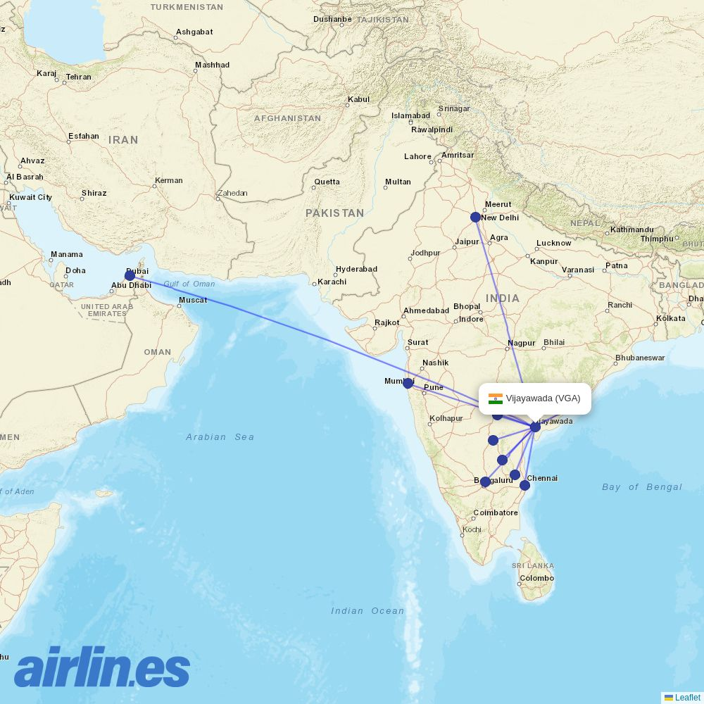 Air India Express from Vijayawada destination map