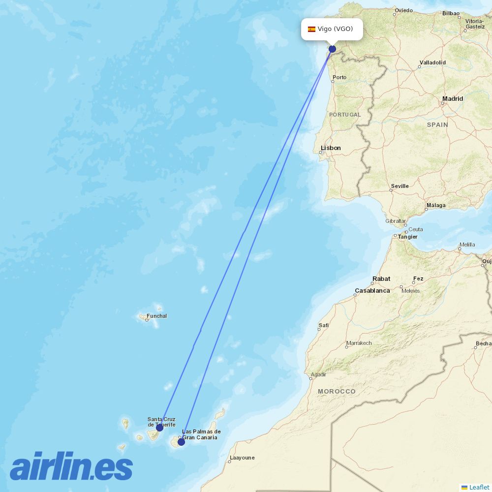 Binter Canarias at VGO route map